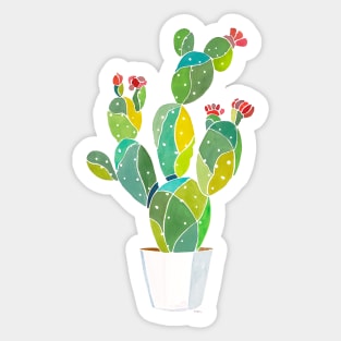 Blooming Cactus Plant in Pot Sticker